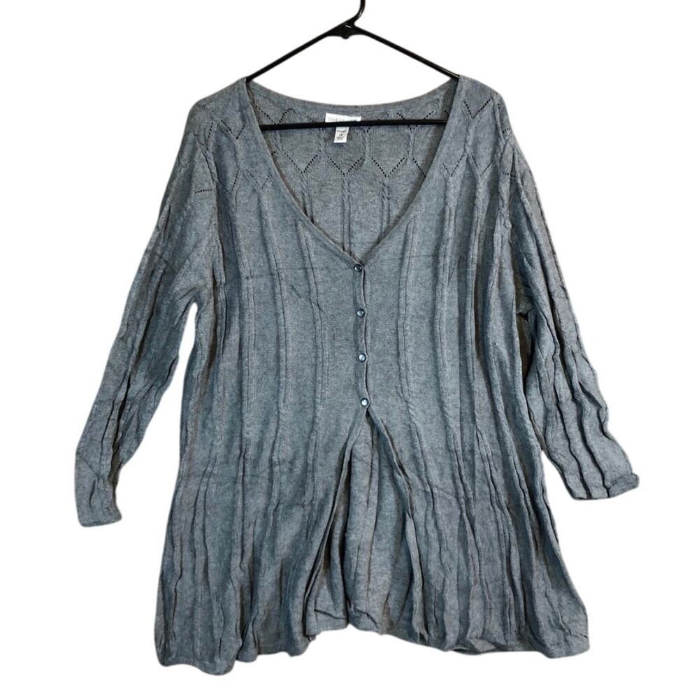 Croft & Barrow Womens Sweater Gray Knit V Neck 4 Button Cardigan 100% Cotton 1X